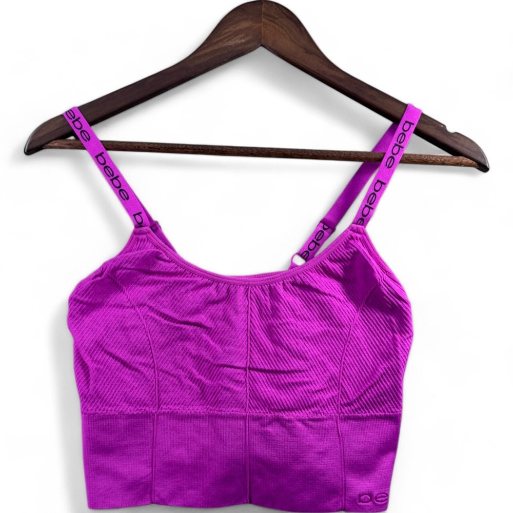 Bebe Girls Seamless Longline Bra Purple Adjustable Logo Straps Size 2XL XXL